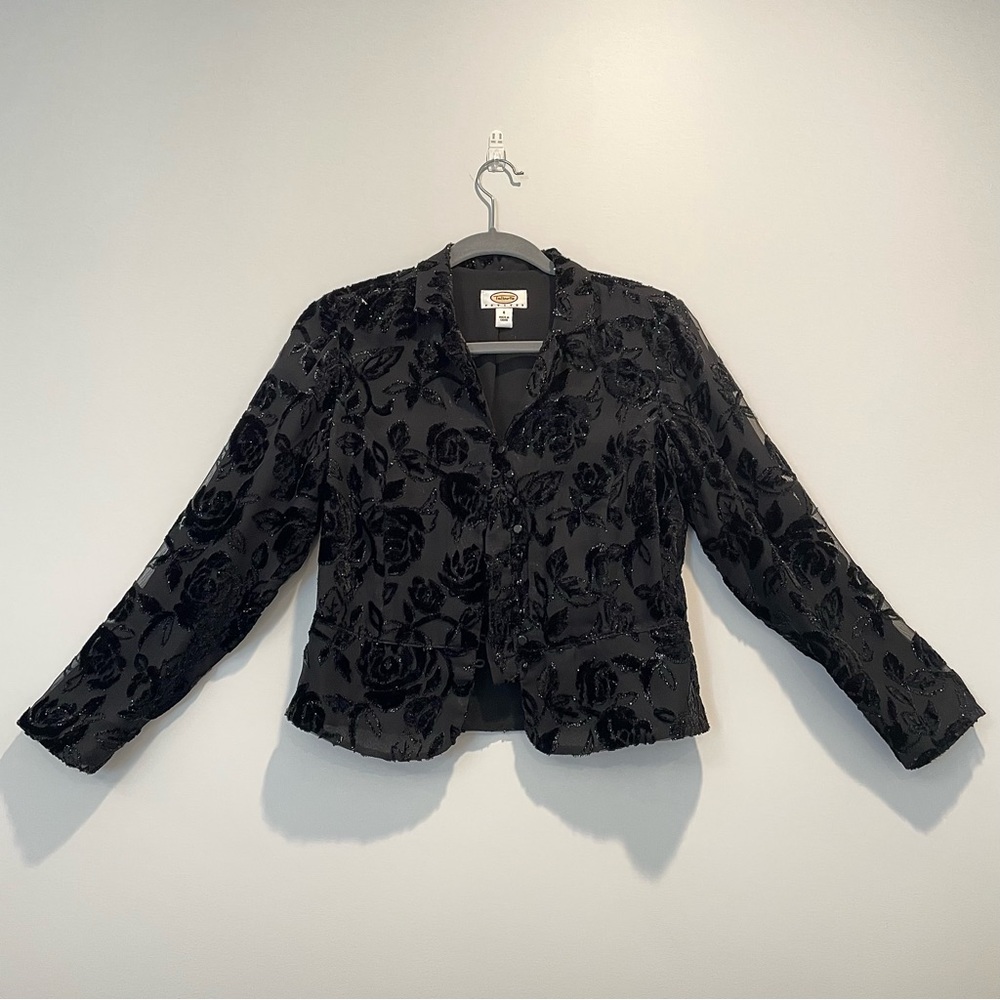 Talbots Petites Black Button Down Collared With F… - image 1